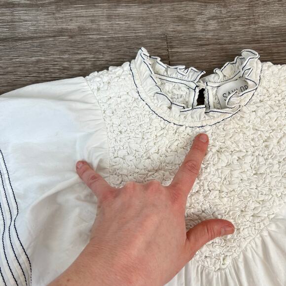 SAYLOR Chantae Smocked Neck Flutter Sleeves White Twill Mini Dress (Sz XS) - Picture 7 of 16